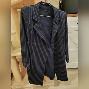 Storets Navy Pinstripe Long Blazer